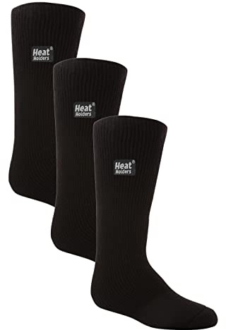 HEAT HOLDERS Kids Thermal Socks for Winter | 3 Pair Mutlipack Boys & Girls Warm Socks with Fluffy Fleece Inner (9-1, Black)