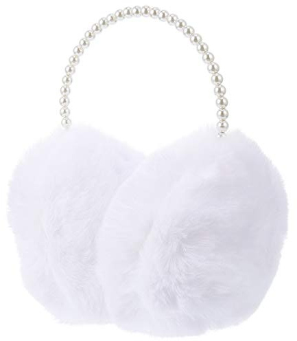 Amosfun Damen Ohrenschützer Weiß Mit Perlen Verstellbar Flauschige Kunstfell Ohrwärmer Für Winter Und Outdoor Aktivitäten