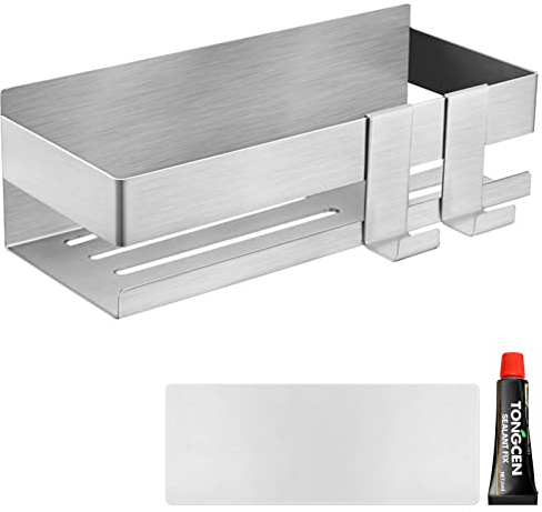 Xiumeso Duschablage Ohne Bohren, Duschregal Wandmontage Selbstklebend Edelstahl, Duschkorb mit 2 Haken, Geeignet für Badezimmer und Küche