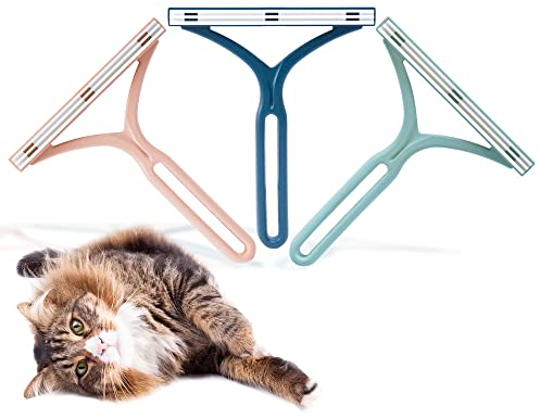 Mollypaws Pet Hair Remover for Couch, Carpet Scraper Fur Removal Tool for Furniture, Lint Cleaner Dog Hair, Reusable Cat Hair Removal Brush for Car Detailing (3 Pack)