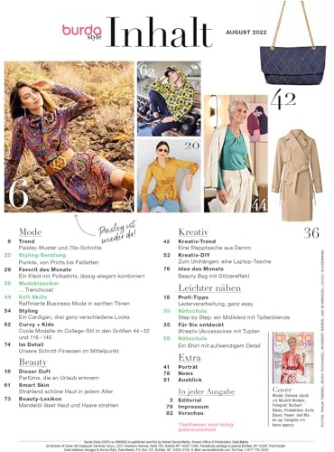 burda style Nähmagazin: August-Ausgabe [2022-08], Schnittmuster ideal geeignet für Anfänger und Näherfahrene