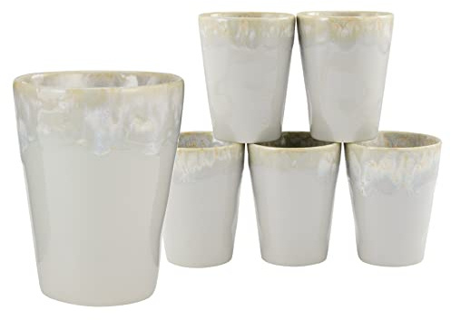 CreaTable, 23728, Serie Grespresso, 6-teiliges Geschirrset, Becherset aus Steinzeug, spülmaschinen-und mikrowellengeeignet, Made in Portugal, 36 centiliters, Weiss