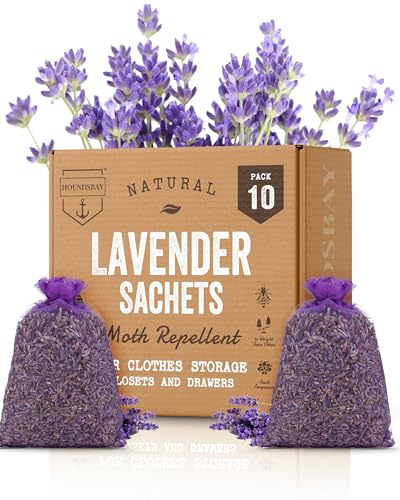 10 Lavender Sachet Bags, Fully Stuffed Scented Sachets with Hanger Hooks, Perfect for Closets, Drawers, Cars, Gym Bags, or Anyplace that Needs to Smell Better