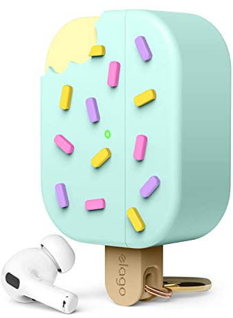 elago Ice Cream Hülle Kompatibel mit AirPods Pro 2 Case | Karabiner Enthalten, Unterstützt Drahtloses Aufladen, Vollständiger Schutz (Mint)