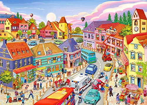 Small Town Life Jigsaw Puzzles for Adults 1000 Piece | Back Letters Hints/A-D Sections, Dust-Free, 1:1 Poster Included, Puzzle Size 70×50cm, Family Indoor Activity
