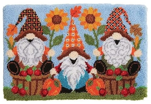 ROCKY&CHAO Myriad Choices Latch Hook Rug Kits, DIY Latch Hook Rug, Carpet Making Cushion, Crochet Kits Embroidery Kits Needlework Crafts for Home Decor,Gnomes and Flowers, 50x38cm