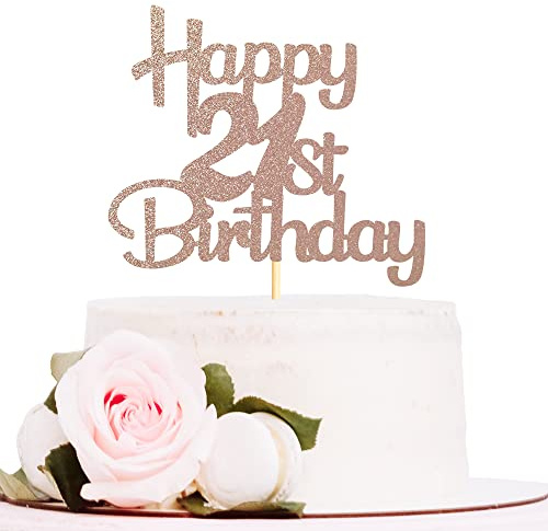 Sotpot 21st Birthday Cake Topper Rose Gold Glitter 1pack for Birthday Anniversary Party Decor Supplies