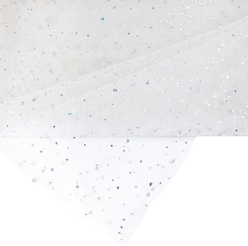 Tüll Stoff 150cm x 3m mit Glitzer Punkten - FARBAUSWAHL in 15/150cm - Feintüll farbecht & waschbar - Dekostoff für Hochzeit - Tüllstoff zum Dekorieren Basteln von Tütü Kostümen - Weiß 029