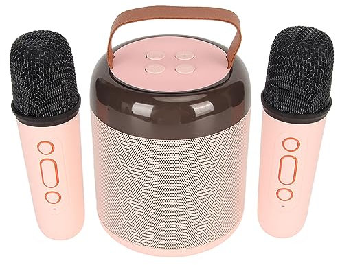 Ensemble de Microphone de Haut-Parleur, 3 Unités Stéréo 5.3 Haut-parleurs de karaoké sans Fil 16 Perles Lumineuses Mini Portable pour Le Camping à la Maison (Rose)