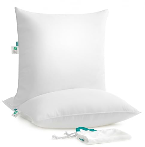 SONGMICS Kopfkissen 80 x 80 cm, 2er Set, Füllung 1500 g, Stoffoberfläche aus weichem, gebürstetem Polyester, Kissen, maschinenwaschbar bei 60°, mit Aufbewahrungstasche, wolkenweiß TBP002W02