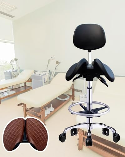 Sattelhocker Schönheitssalon Rollender Ergonomischer Schwenkstuhl, Sattelhocker mit Dickem Kissenpolster & Rückenlehne & Fußstütze, Hochleistungs -Spa -Sitz für Tattoo/ Zeichnen ( Size : 52-70cm (20.5