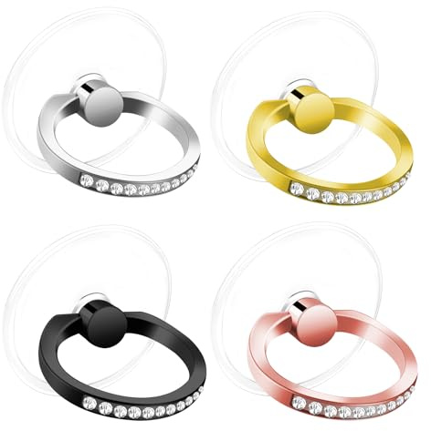 4 Pcs Diamond Cell Phone Ring Holder Stand Transparent Finger Grip Clear Phone Ring Grip Clear 360° Degree Rotation Kickstand Phone Rings for Back of Phone Compatible with Most of Phones