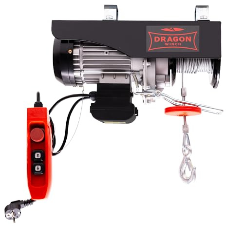 Dragon Winch - Seilwinde Elektrisch 600kg 230V, Motorwinde 1200W mit Kabelfernbedienung, Seilzug Elektrisch, Seilhebezug mit tragkraft 300kg–600kg Hubhöhe 12m