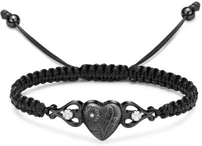 QGJNSGC Bracelet funéraire à double cœur pour cendres pour femme en acier inoxydable - Urne de tournesol - Bijoux commémoratifs pour êtres chers - Cadeau funéraire pour animal domestique - Cadeau