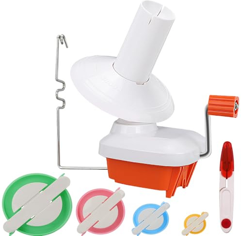 KNEWMART Garnkugelwickler, praktischer Kugelwickler für Garn, mit Metallgriff und Tischklemme, stabil, mit Pompom-Maker in 4 Größen + 1 Schere, AB200-5