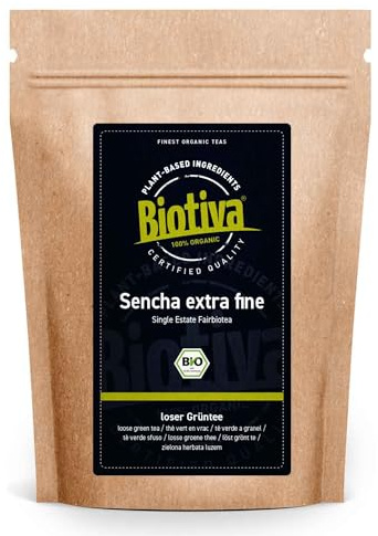 Thé vert Sencha bio 3 kg (3x1 kg) - Top Sencha - Top prix - Doux, légèrement herbacé, mais légèrement amer et floral - Certificat Fairbiotea - Mis en bouteille et contrôlé en Allemagne - Biotiva