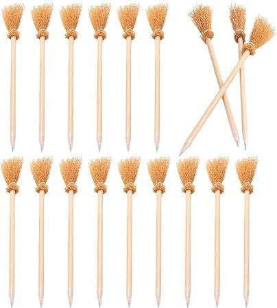 Leikurvo 18 lápices de escoba de bruja: lápices de madera natural multifuncionales para fiestas, regalos, detalles, decoración de Halloween
