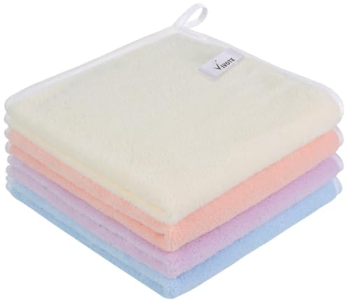 VIVOTE Hand Towels for Kitchen Microfiber Hanging Bathroom Hand Towel 4pcs | 40x40cm White+Pink+Blue+Purple Color Super Soft Absorbent