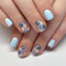 Hebterrka 24 Stück Blaue Blumen Nägel zum Aufkleben Quadratisch Kurze Künstliche Nägel, Press on Nails Nägel zum Aufkleben Fake Nails