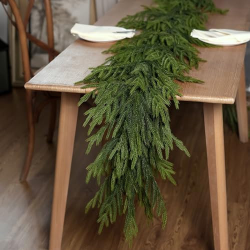 YXZZWL 5 FT Real Touch Norfolk Pine Garland Green Artificial Christmas Garland Faux Greenery Garland for Holiday Fireplace Mantle Window Indoor Outdoor Decor (1PCS)