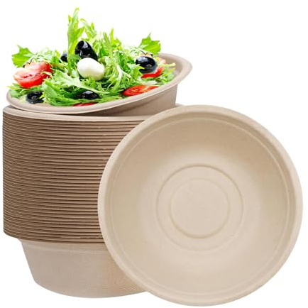 yayafunfun 50 Stück Einweg Suppenschalen aus Zuckerrohr,220ML Braun Wärmespeicherung Suppenschüssel Suppenteller Einweg Klein Zuckerrohrschalen,Starke Papierschalen für Picknick,Geburtstag,Grillen
