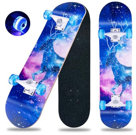 31 x 8 Zoll Komplettes Cruiser Skateboard für Anfänger - 8-Lagiges Ahornholz, ABEC-11 Kugellager, Double Kick Deck Concave für Jugendliche und Erwachsene (Blue-L)