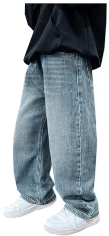 Siehin Jungen Gefütterte Jeanshose Herbst-Winter Innen-Fleece Straight Denimhose Kinder Baggy Regular Jeans mit Elastischem Bund