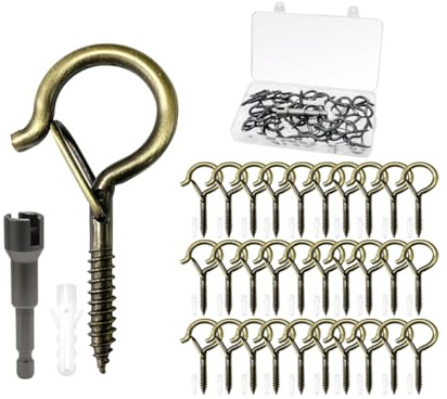 Kellegour 30 Stück Schraubhaken,Schraubhaken Edelstahl Bronze,Haken Zum Schrauben mit Sicherung,Deckenhaken,Beschichtet Mehrzweckhaken für Pflanzen,Blumentöpfe,Dekorative Lichter,Hängematten,Tassen