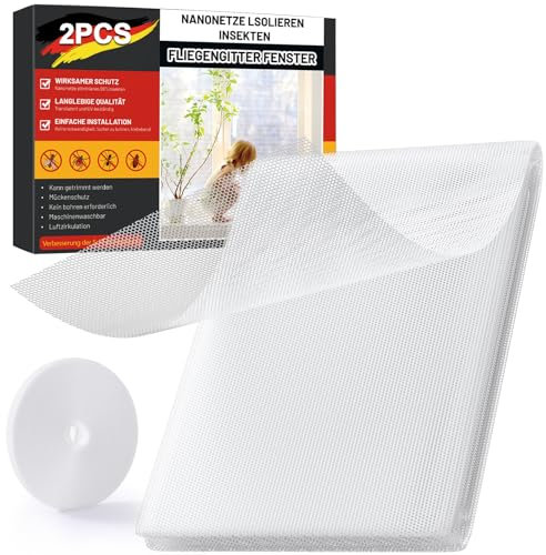 ZUIYIN Fliegengitter für Fenster (2er Set | 130 x 150 cm | Weiß) – Zuschneidbarer Insektenschutz & Mückenschutz Fenster ohne Bohren, Upgrade 2.0 mit Stärkerer Klebekraft