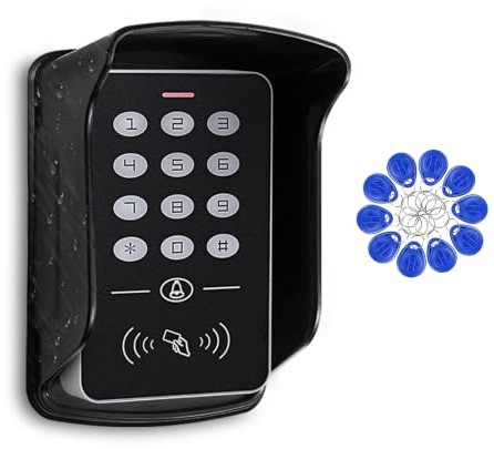 ReaIOKbii Standalone RFID Access Control Keyboard+Rain Cover,1000 Users | 125kHz ID card reader；Access control system with weatherproof and tamper-proof functions；Supports PIN/card
