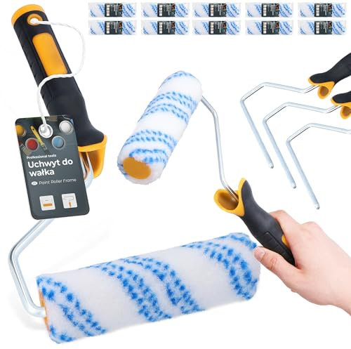 10x Farbroller 15 cm Ersatzrolle Farbwalze Lackierwalze Lackierrolle Malerset 3x Griff Möbel Wände Farbe Lack Beize Set Malerroller Malerbügel Malerei Renovierung