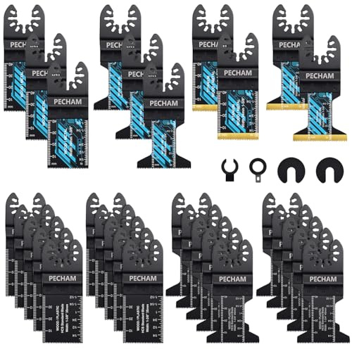 PECHAM Oscillating Saw Blades, 34PCS Universal Wood Metal Oscillating Multitool Quick Release Multi tool Blades Fit Porter Cable Black & Decker Rockwell Ridgid Ryobi Milwaukee Chicago Craftsman