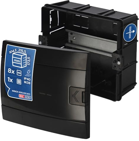 Quadro Elettrico da Incasso 1 File per 8 Moduli 104,5x215,5x173,5 mm IP40 – Nero Scatola di Distribuzione in ABS – Centralino per Impianti Elettrici da Interno – Horoz Electric