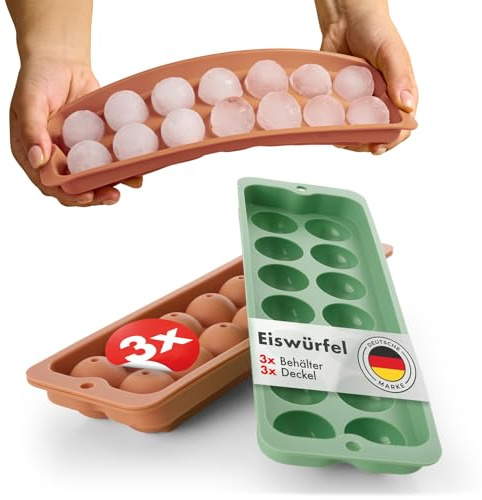 Blumtal Bacs à glaçons Lot de 3 14 bacs à glaçons avec couvercle en silicone - bac à glaçons en forme de boule - Sans BPA + Vert olive + Vert olive + Rouge