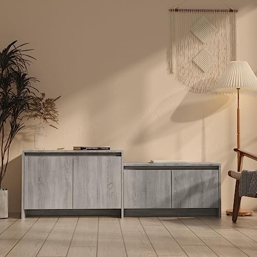 BOWEKAM Möbel, Unterhaltungszentren und TV-Ständer, TV-Schrank, Grau, Sonoma, 146,5 x 35 x 50 cm, Holzwerkstoff
