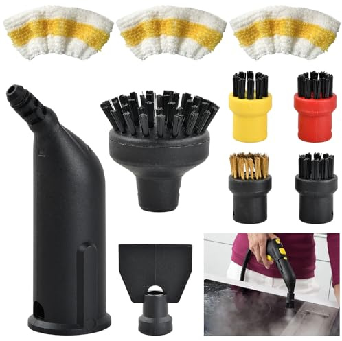 10 Piezas Accesorios para Limpiador de Vapor Kärcher SC1 SC2 SC3 SC4 SC5, 1 Boquilla, 5 Cepillos Redondo, 3 Paños de Microfibra y 1 Espátula para una Limpieza Eficaz de la Suciedad Incrustada