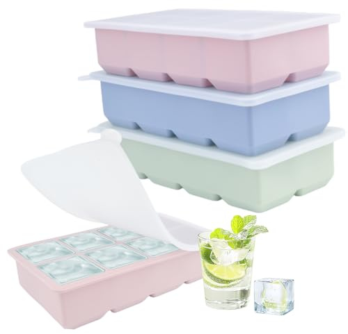 SZWLJ 3Stück Silikon-Eiswürfelbehälter in Morandi-Farben, 8-Fach-Design | Pastellgrün, Hellblau & Rosé für Gin-Cocktails, Eis-Kaffee & Tiefkühlblöcke | Robust & Wiederverwendbar