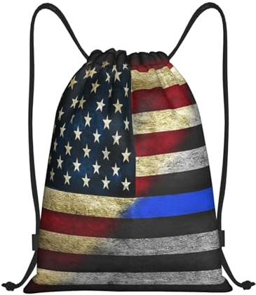 Alltag Beutel Zum Bemalen 36X42Cm Flagge Thin Blue Line Tasche Mit Kordelzug Wasserdicht Klapprucksack Für Outdoor, Kindergarten, Strand