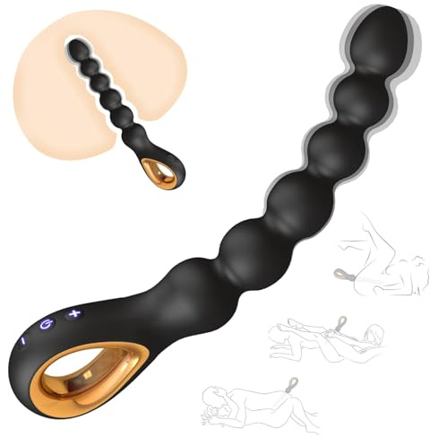 Plug anale vibrante con palline anali, ricaricabile, massaggiatore prostatico flessibile con 10 modalità di vibrazione, perline anali in silicone con anello di trazione