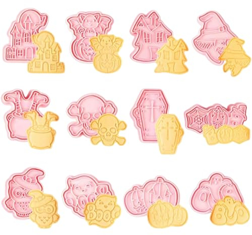 Juego de 12 moldes 3D para galletas de Halloween, accesorios para fondant, accesorios para hornear para galletas DIY