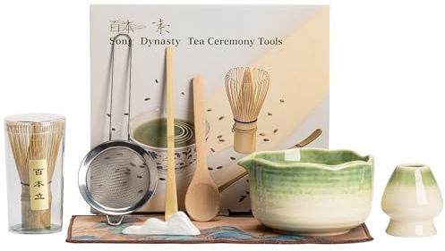lomonmen Matcha Kit,7 Piezas Matcha Set,Juego Batidor Matcha,Cuchara Matcha,Cuenco Matcha,Soporte para Batidor,Set de Regalo de Matcha para la Ceremonia del Té
