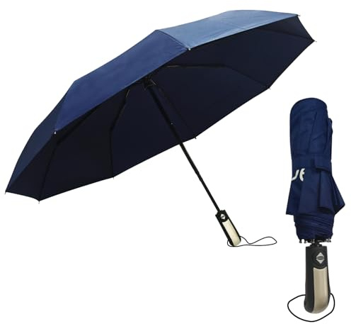 Chic Defend Parapluie résistant aux tempêtes pour la pluie Parapluie de poche automatique avec 9 baleines Pliable Compact Parapluie de voyage avec étui de parapluie pour hommes et femmes, Léger et