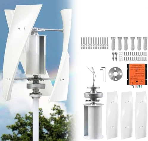 HNBYLMM Generador de Turbina Eólica, Aerogenerador Eolico de Hélice Vertical de 2000W/3000W, Kit de Turbinas Eólicas de 3 Aspas con Controlador de Carga para Marinas, Residenciales,12V-3000W