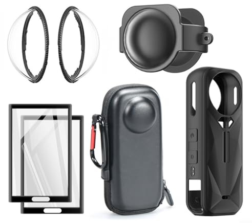 Kit di accessori protettivi per action camera Insta360 X5 con custodia rigida per il trasporto custodia protettiva in silicone copriobiettivo, protezione per obiettivo, protezioni per lo schermo in