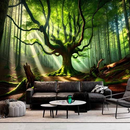 BSFHH Nature Tapestry Forest Tree Sea Cave Wall Hanging, Stream Through Rainforest Landscape Wall Art Tapestry for Bedroom Living room (Century-old tree, 110 × 87, Unframed)
