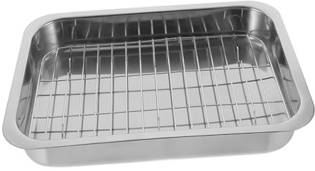 DECOMELODY Bandeja Horno Rectangular Acero Inoxidable Resistente y Práctica con Rejilla para Hornear Postres y Snacks Multifunción y Fácil Limpieza