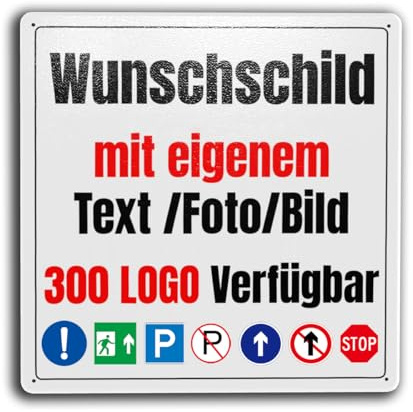 Schilder selbst gestalten, Schild personalisiert, 9 Größen Über 300 Logo-Optionen, mit Foto/Text/Logo, Aluminium/Eisen-Material, Wasserdicht und UV-beständig (30x30cm - Eisen)