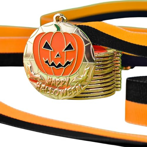 TROPHIESPLUSMEDALS Halloween Medal & Ribbon (Pack of 10) - 50mm Metal, Orange & Black | Kids Party Awards & Trick-or-Treat Prizes