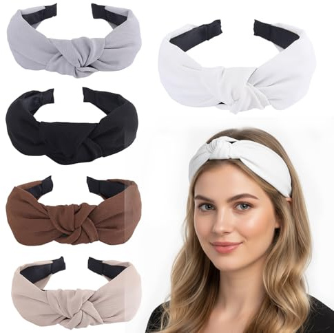 Lot de 5 Serre Tete Femme, DiamèTre Intérieur Environ 13 cm, Largeur 3 cm, Hauteur 16 cm, Convient Aux Femmes et Aux Filles, Noir/Blanc/Kaki/Marron Clair/Gris