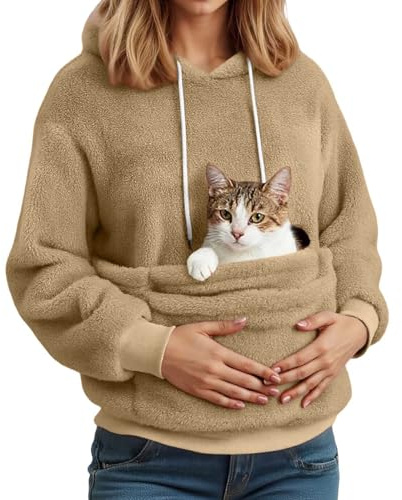 Pullover mit Hundetasche Damen Hoodie mit Katzen Hund Tasche Haustier Kapuzenpullover Winter Warm Langarm Sweatshirt Hundetasche Kapuzenpulli Übergröße Katzentasche Pullover Niedlicher Pulli